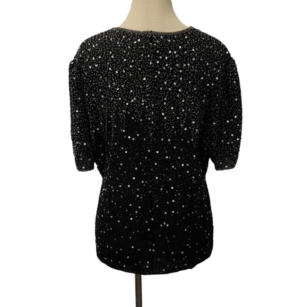 VINTAGE STENAY BLACK SILK SEQUINS TOP SHELL BLOUSE HOLIDAY PARTY EVENING WEAR - Picture 10 of 13